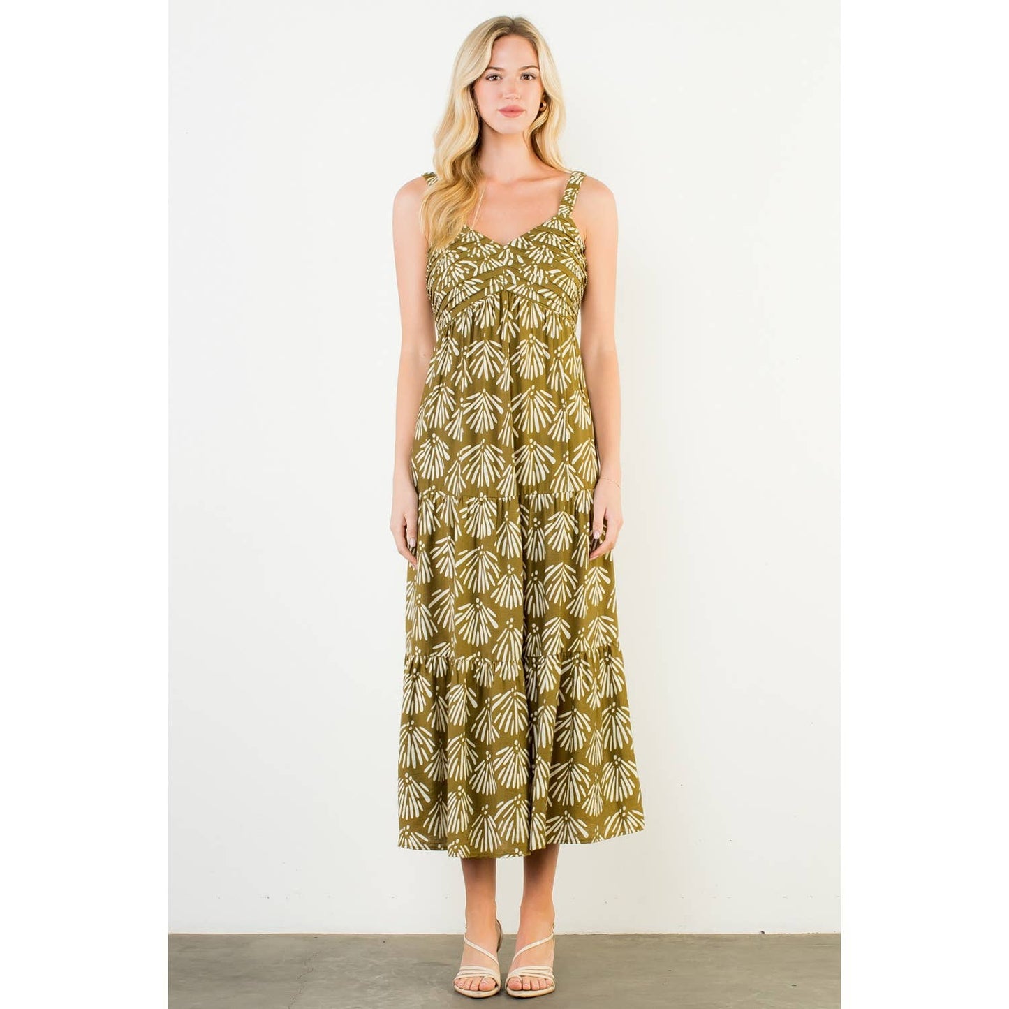 Pattern Detail Tiered Maxi Dress