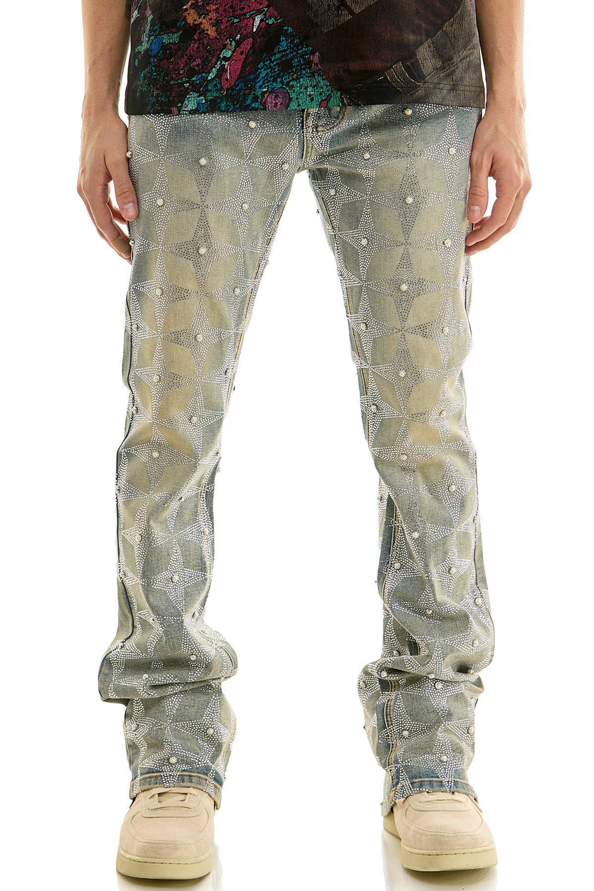 Pearl Rhinestone Flare Jeans/Pants V2