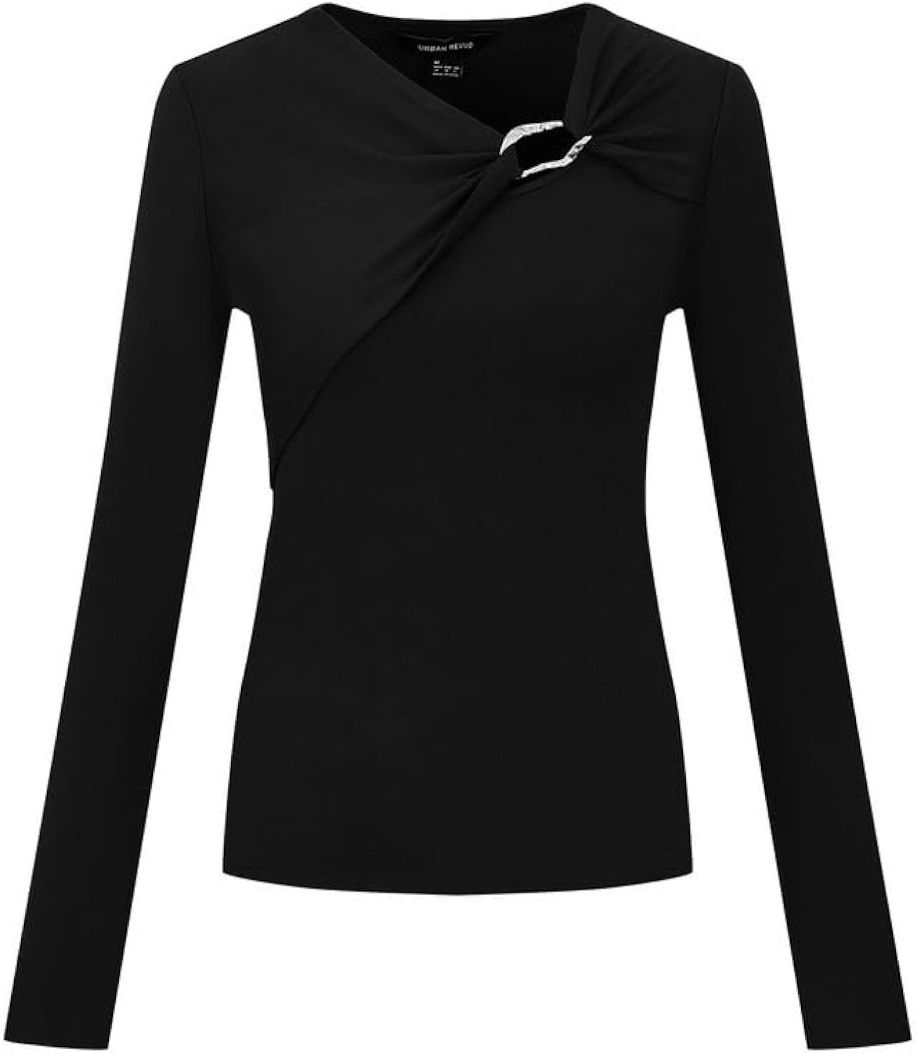 Women's Asymmetrical Neck Knot Front T-Shirts Long Sleeve Shirts Slim Fitted Ruched Trendy Going Out Tops 2026