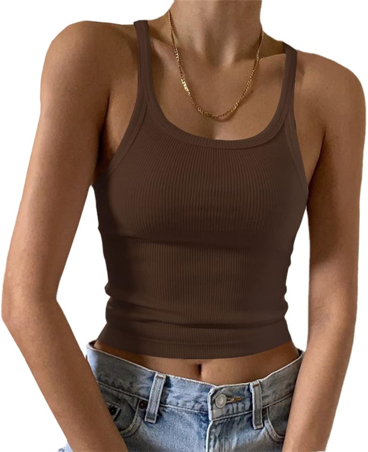 Women's Sleeveless Tank Top Form Fitting Scoop Neck Ribbed Knit Basic Cami Shirts