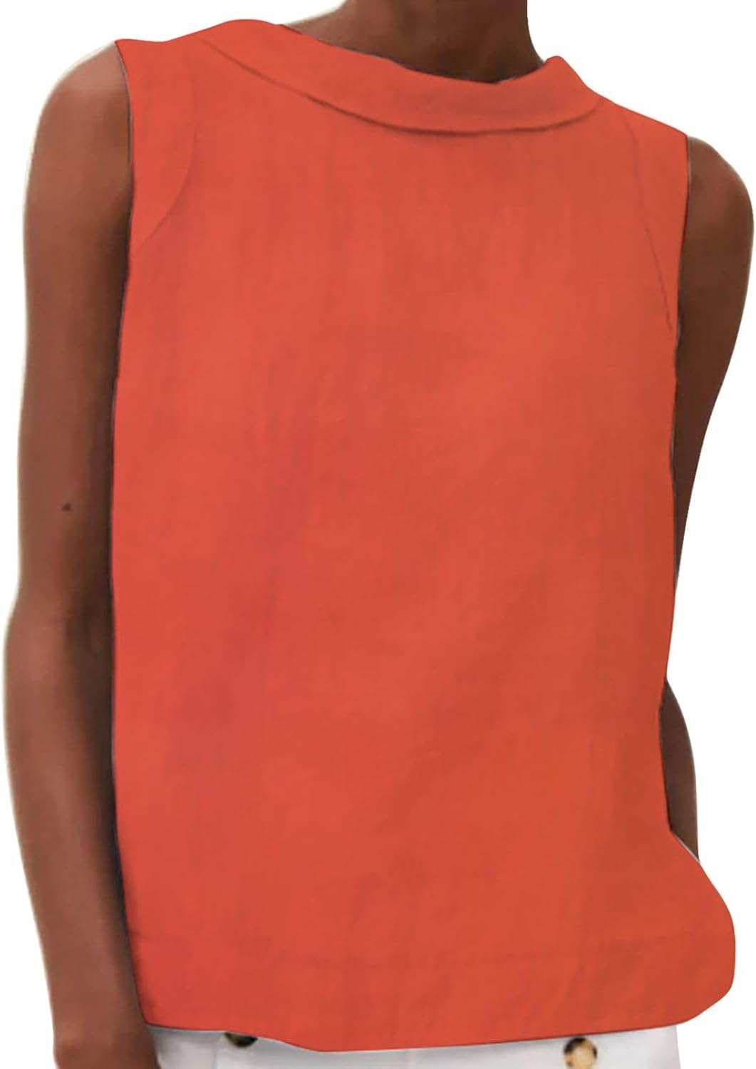 Sleeveless Crewneck Cropped Tank Tops for Women Summer Cotton Linen Lightweight Shirt Loose Fit Casual Vacation Shirts
