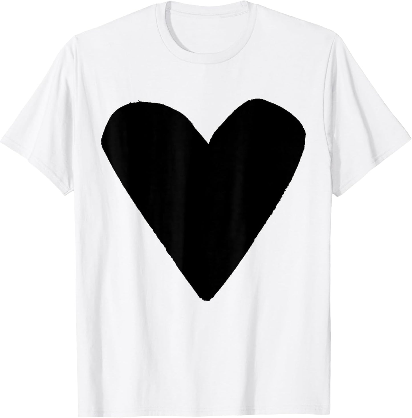 Unisex Adults Kids Black Heart White T-Shirt Small Classic Fit Modern U-Neck Short Sleeve T-Shirt