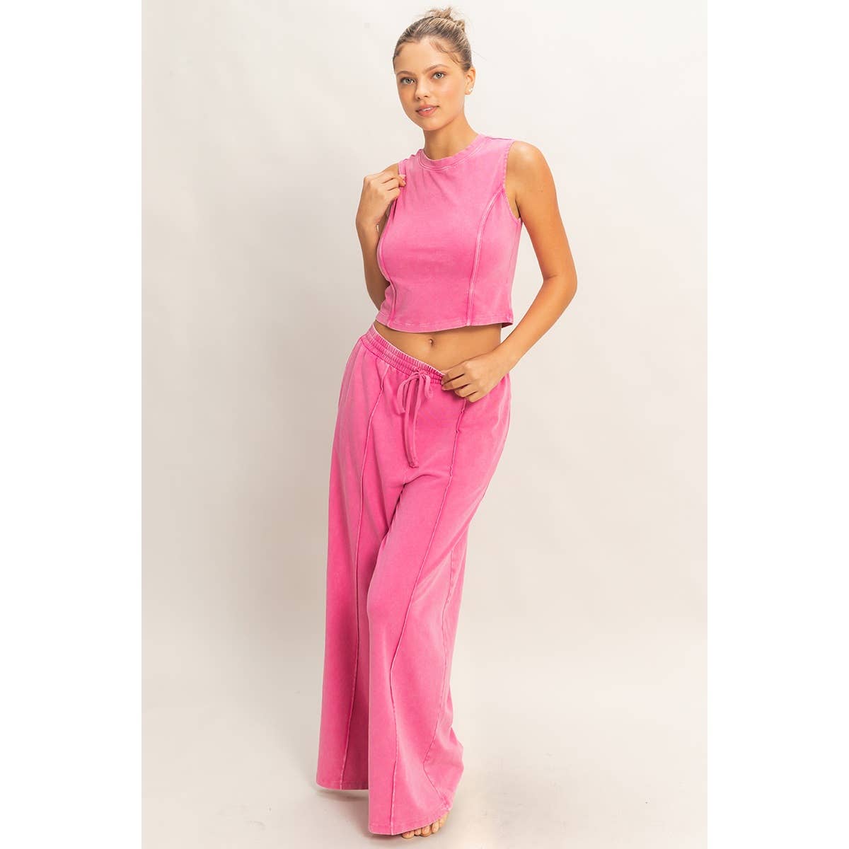 Mineral Washed Sleeveless Top & Wide Leg Pants Set