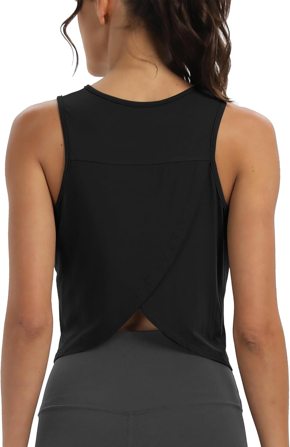 Workout Tops for Women Cropped Open Back Sleeveless Tank Tops Athletic Gym Yoga Shirts Loose Fit