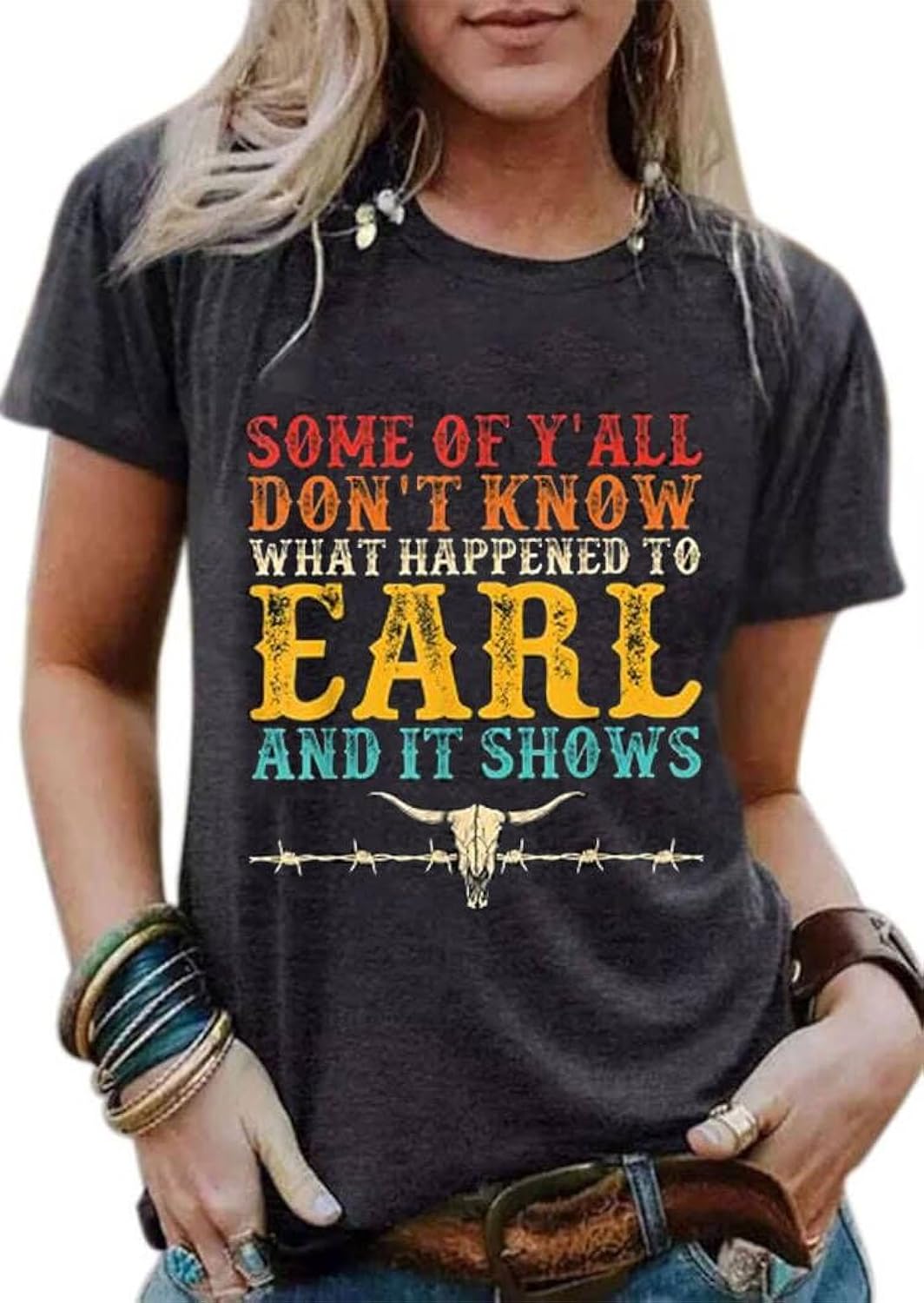 Rock Band T-Shirt Women Country Music Shirt Tops Vintage Graphic Retro Steer Western Rodeo Tees