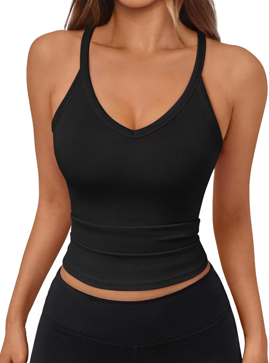 Womens Racerback Ribbed Tank Tops Soft Stretch V Neck Workout Casual Tops Summer Sleeveless Crop Camisole