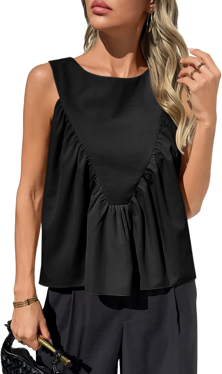Womens Peplum Babydoll Tank Tops Summer Sleeveless Loose T Shirts Casual Shirred Flowy Tops