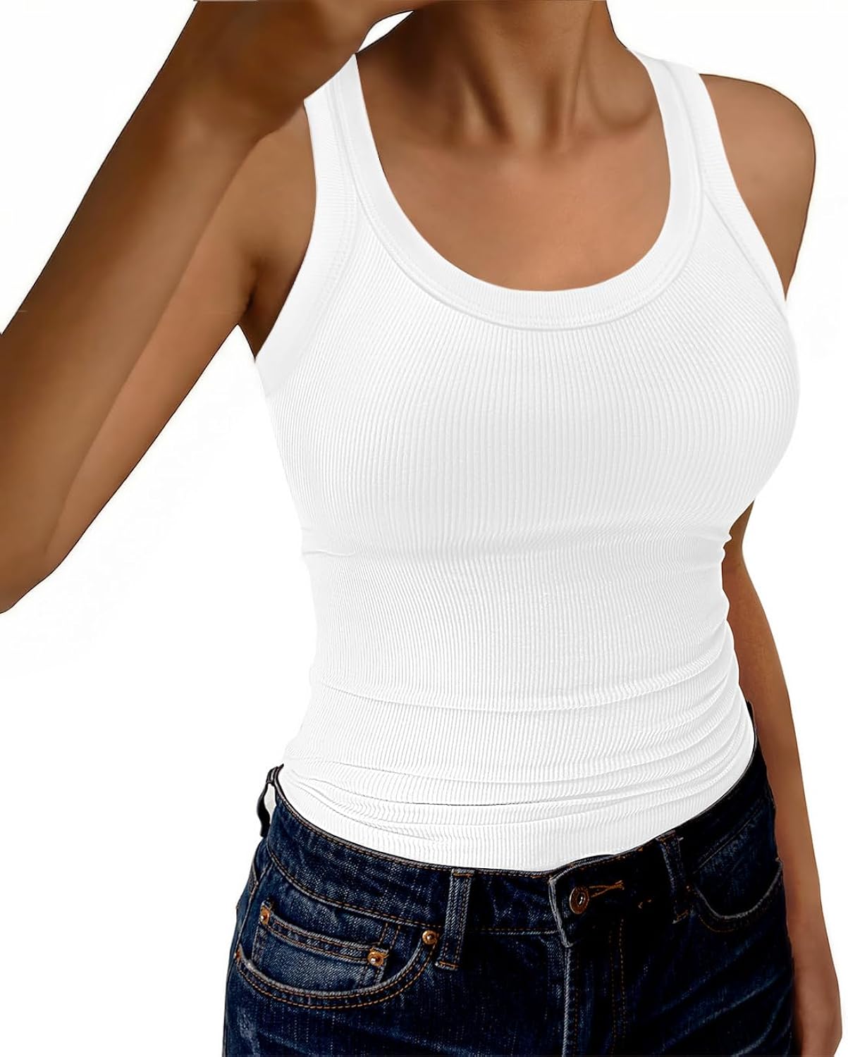 Womens Tank Tops Scoop Neck Sleeveless Ribbed Tank Summer Basic Thick Strap Slim Fitted Racerback Tops