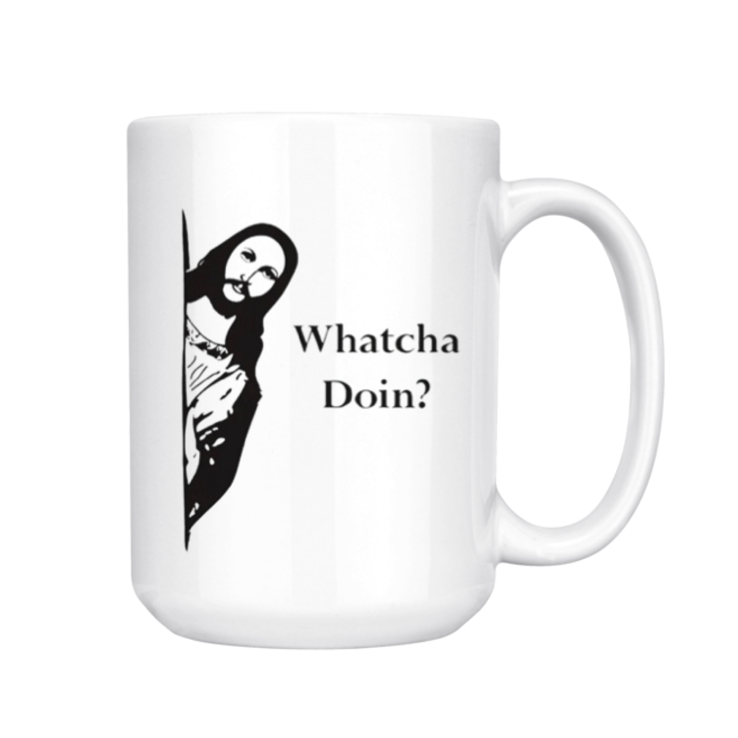 Whatcha Doin? Peeking Jesus Mug