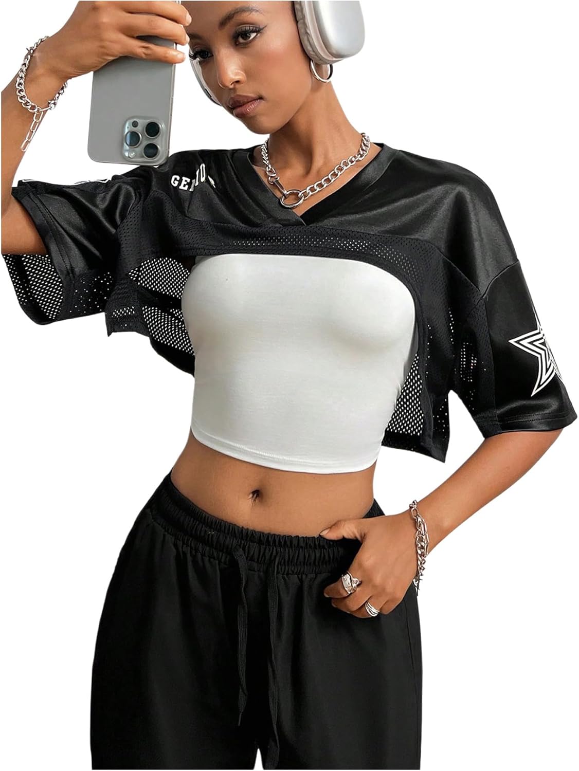Women’ S Jersey Shirts Y2k Graphic Tees Oversized Crop Tops Shrugs Streetwear