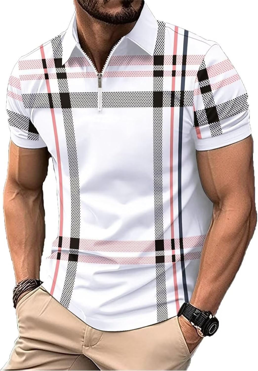 Men's Polo Shirts Short Sleeve Casual Polo T Shirt Color Block Slim Fit Golf Shirts with Pocket
