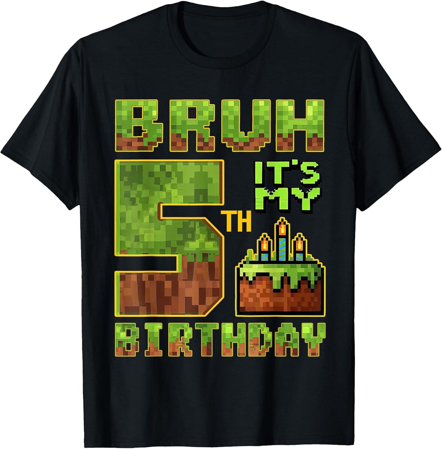 Birthday Boy 5 Year Old Bruh It's My 5th Bday Gamer Pixel T-Shirt