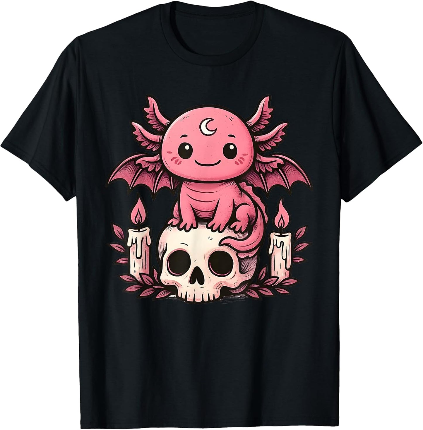 Kawaii Pastel Goth Cute Creepy Axolotl Bat Skeleton Axolotl T-Shirt