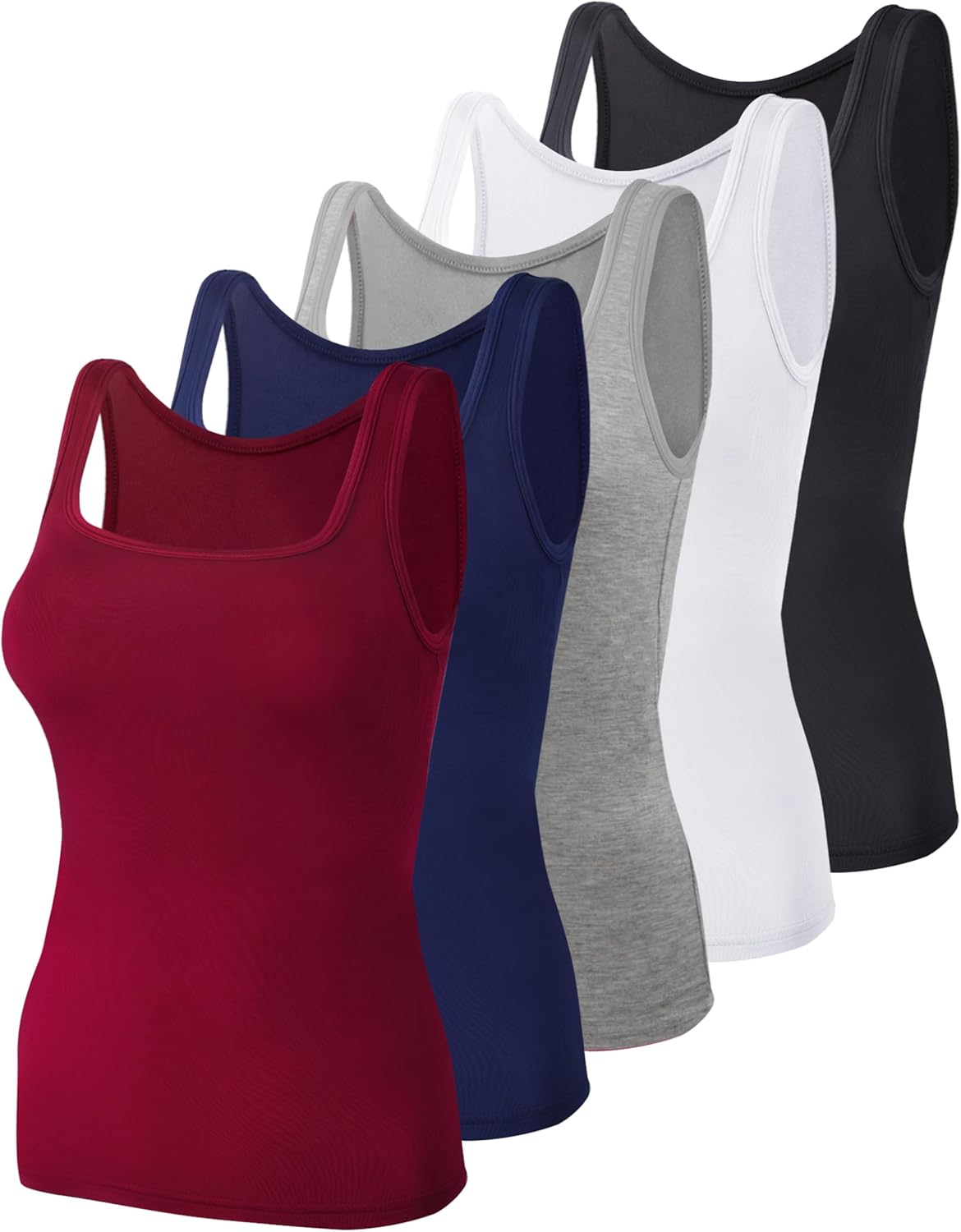 5 Pack Women's Tank Tops Square Neck Sleeveless Ladies Tank Top Undershirts