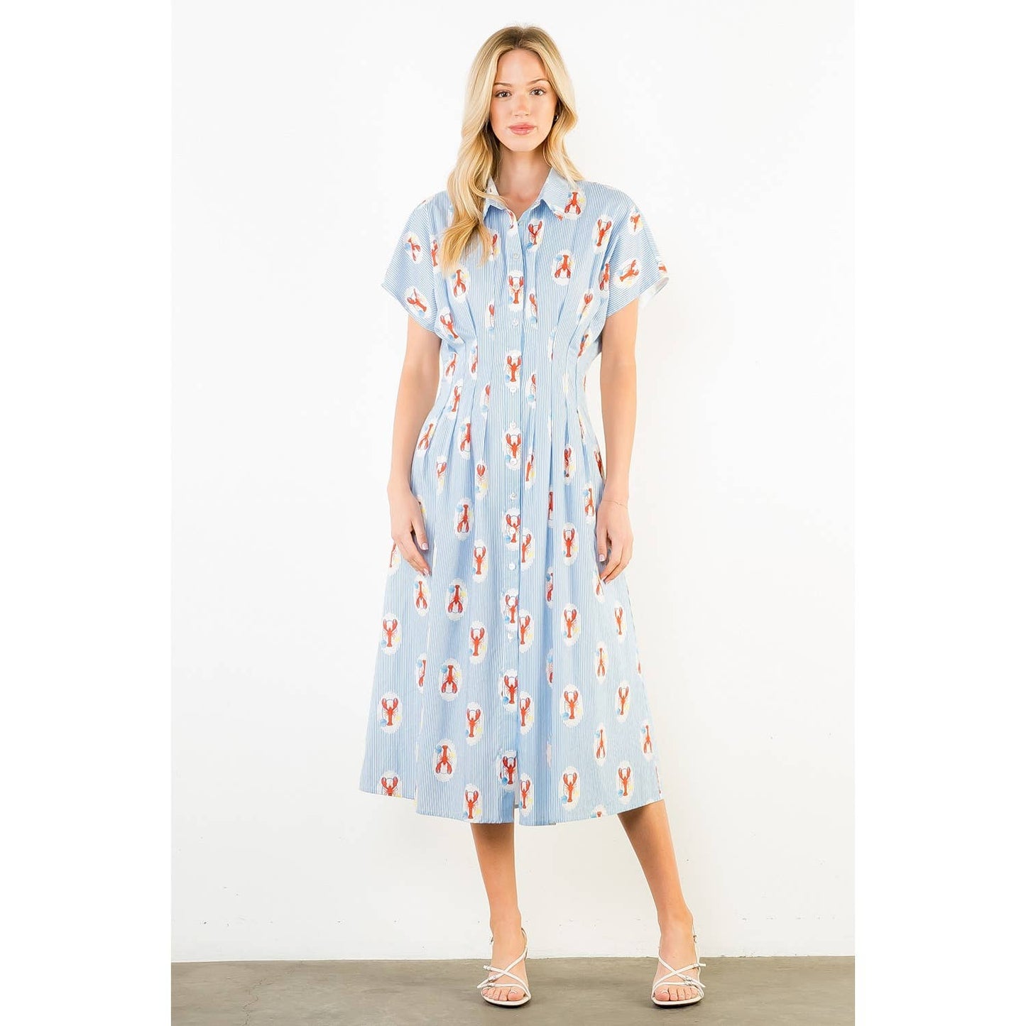 Short Sleeve Lobster Print Stripe Dress