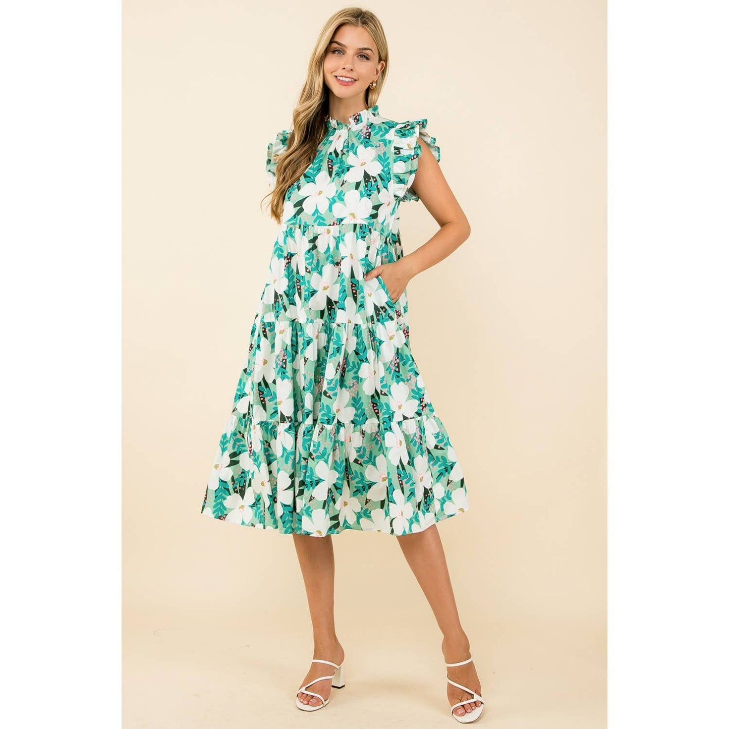 Flower Print Tiered Midi Dress