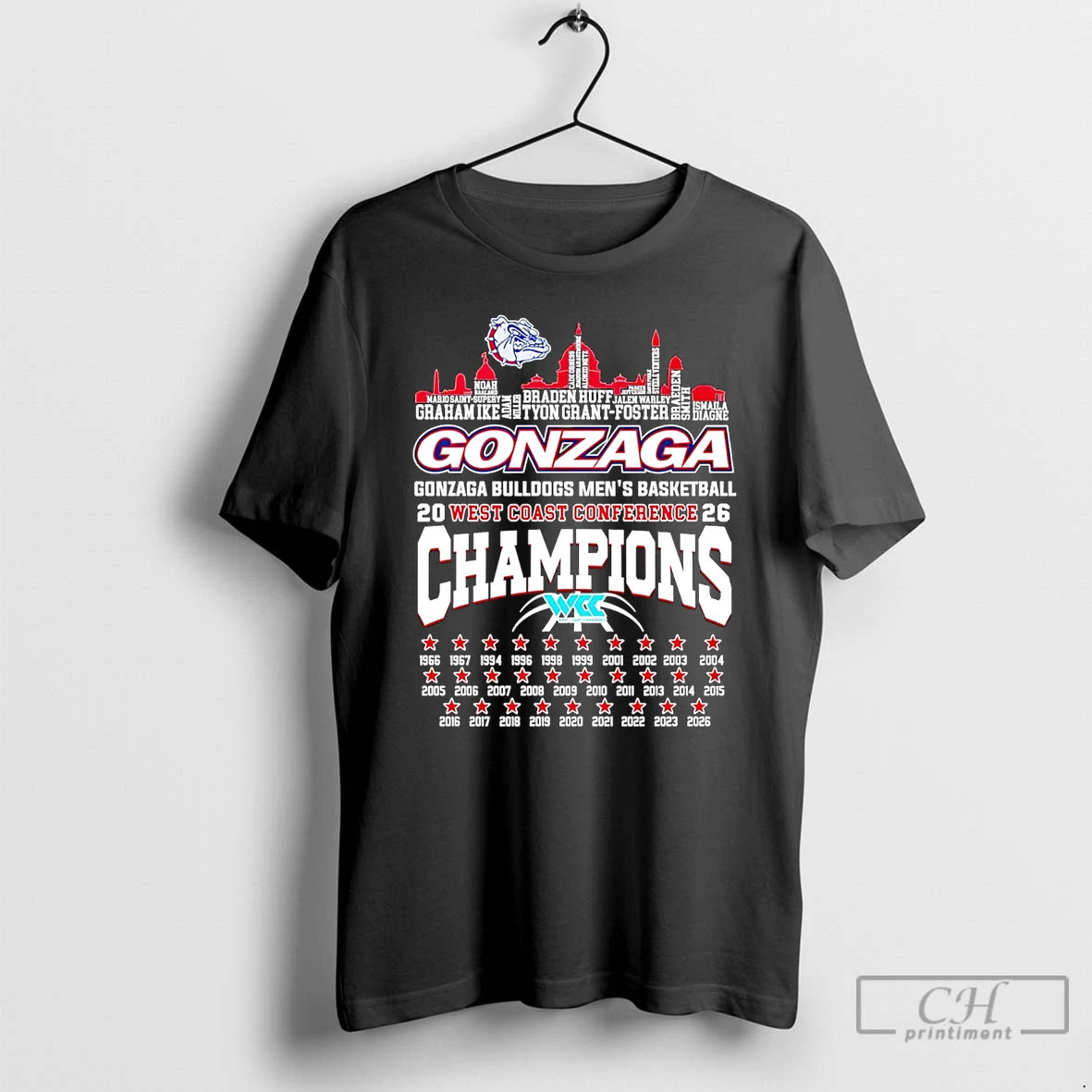 Classic Gonzaga Bulldogs 2026 West Coast Conference Champions 29 Time City Skyline T Shirts Sweater