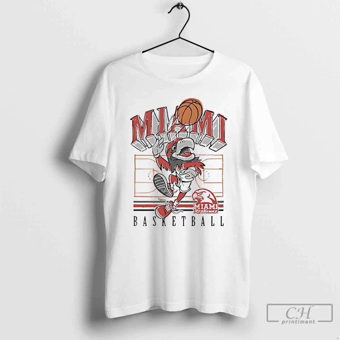 Classic Miami Redhawk Basketball Swoop Mascot Cartoon
