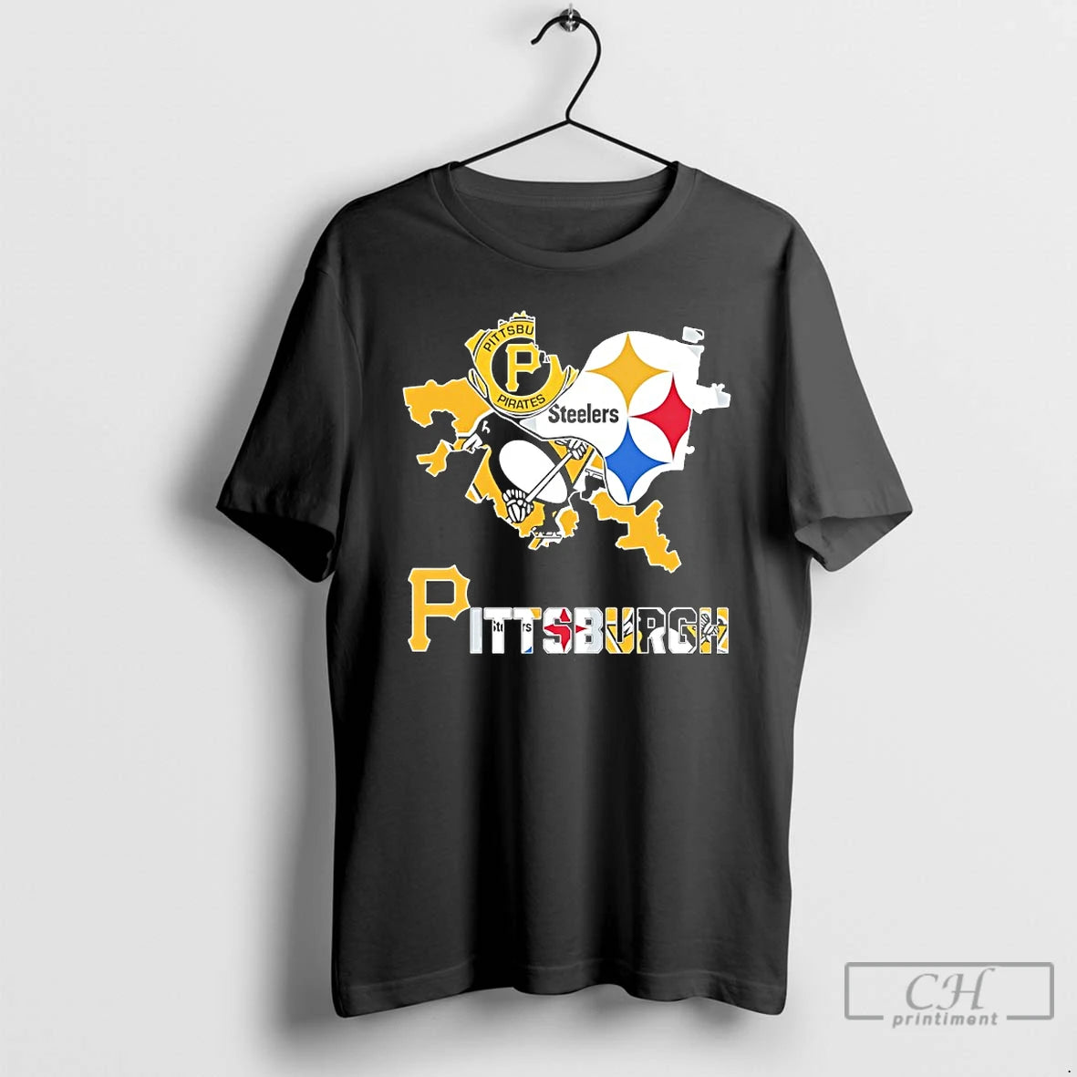 Classic Pittsburgh City Sports Logos Map Graphic