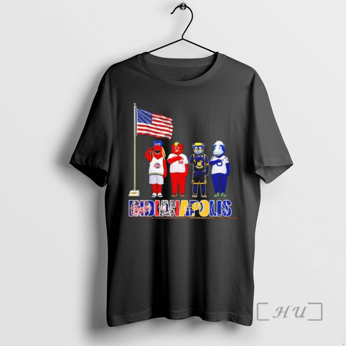 Officials Indianapolis City Sports Mascot Front Of An American Flag