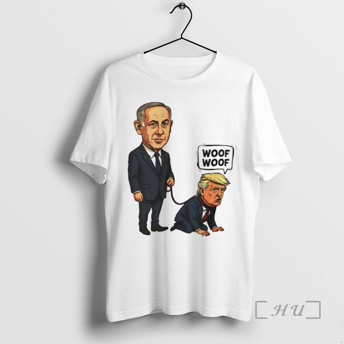 Officials Netanyahu Walking Trump Dog Woof Woof Political Satire Caricature