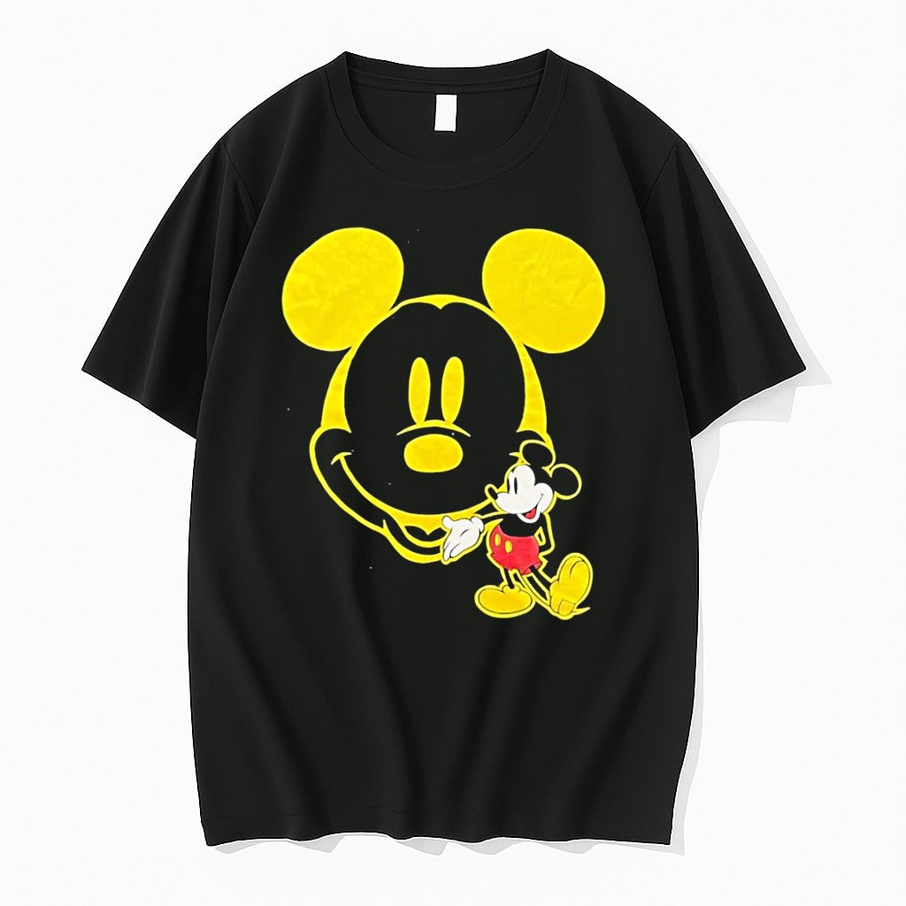 Original Mickey Mouse Presenting Classic Character Yellow Silhouette Black Tshirts