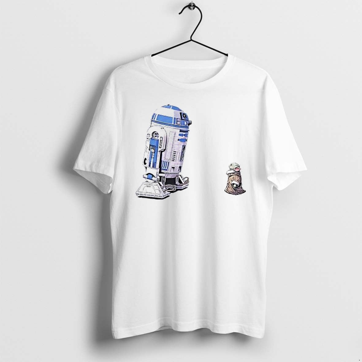 Original R2 D2 And Grogu Star Wars Characters Standing Together Tshirts Jpg