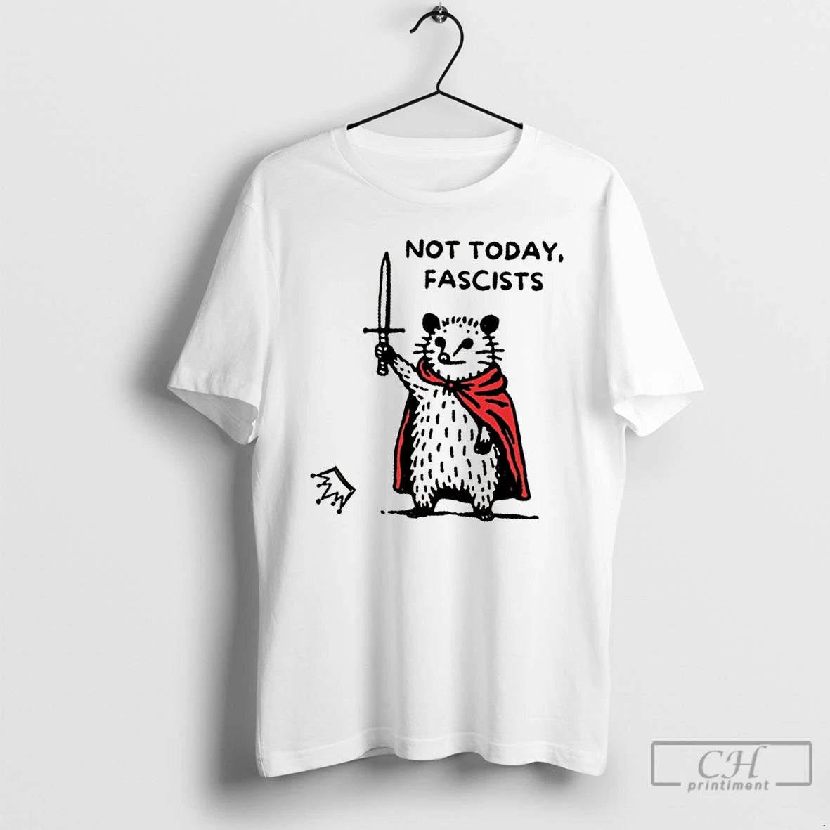 Premium Not Today Fascists Opossum Warrior Doodle Meme No Kings Anti Trump T Shirts Sweater