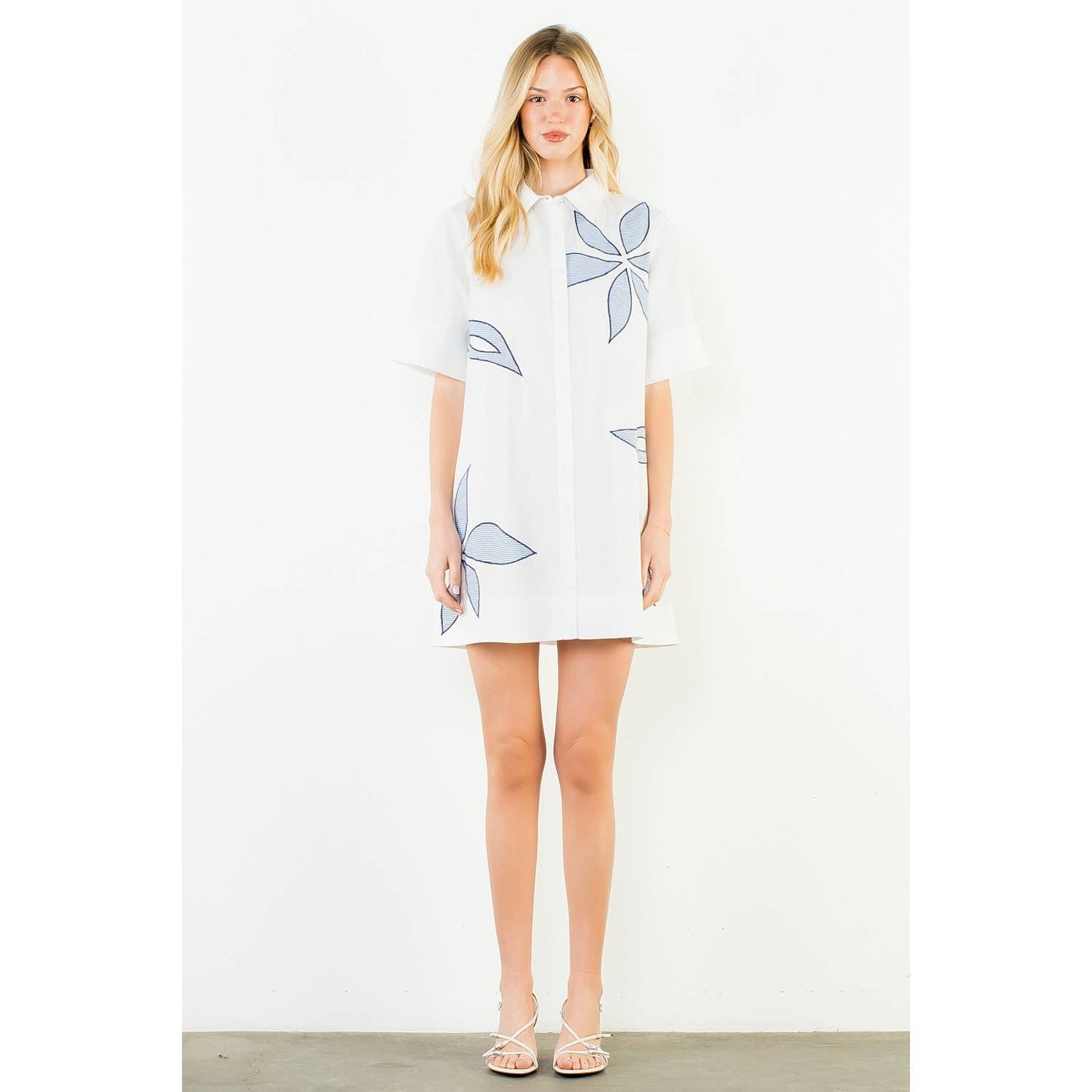 Short Sleeve Floral Embroidery Dress