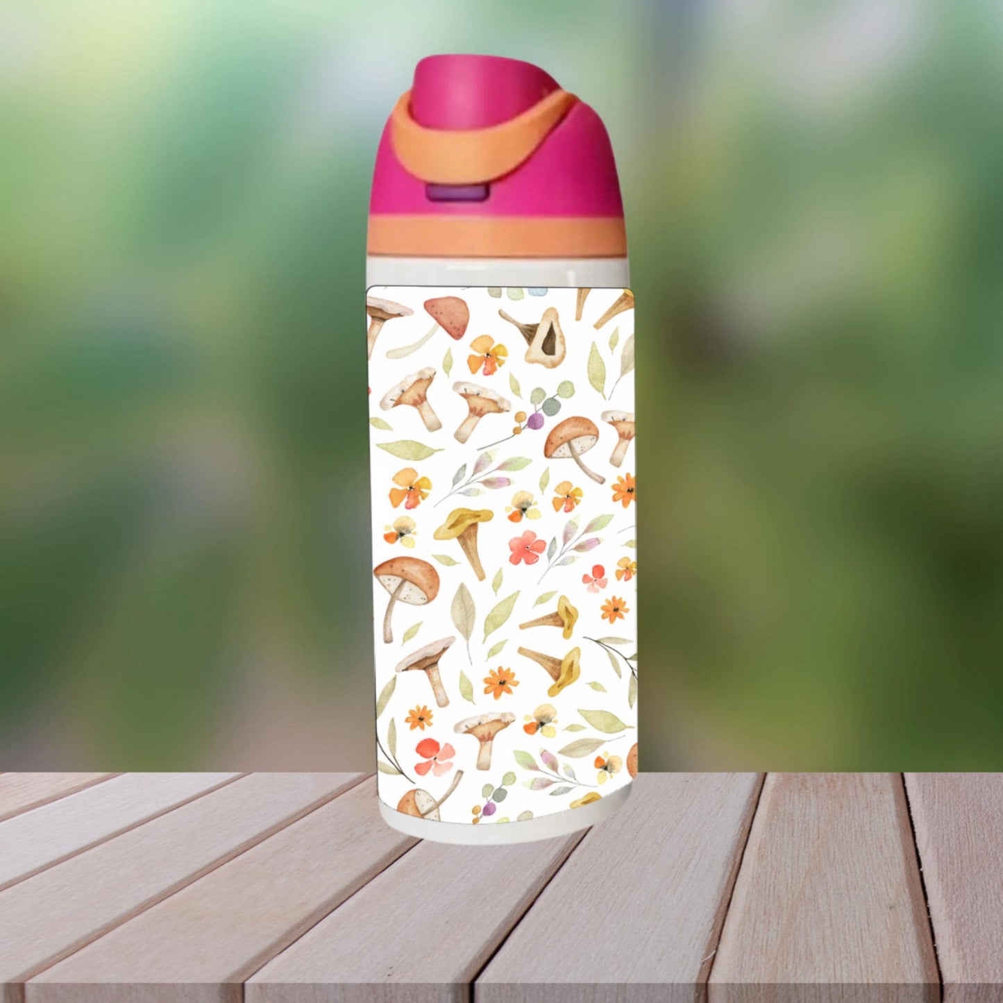 Floral Mushroom Water Bottle with Sip Style Lid
