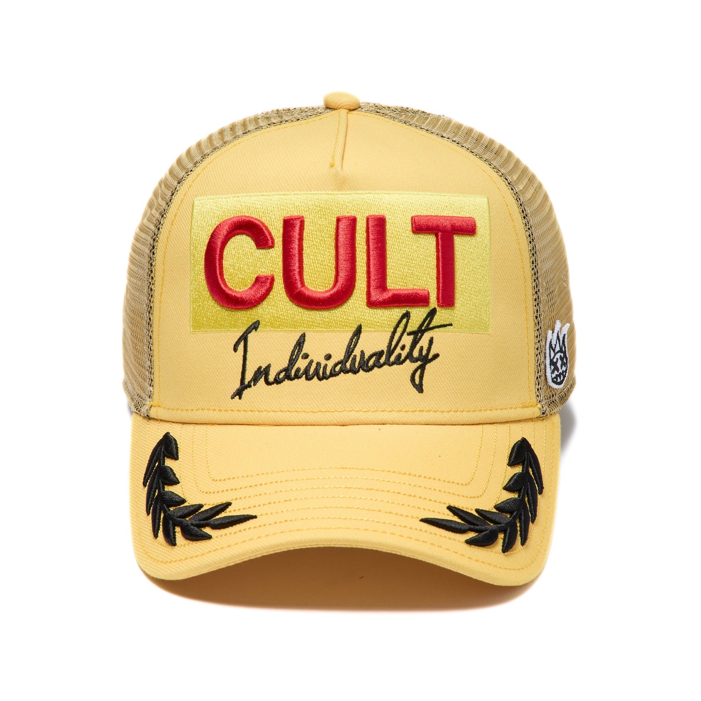 Cult's Mesh Back Trucker Hat "Racing" in Yellow Gold