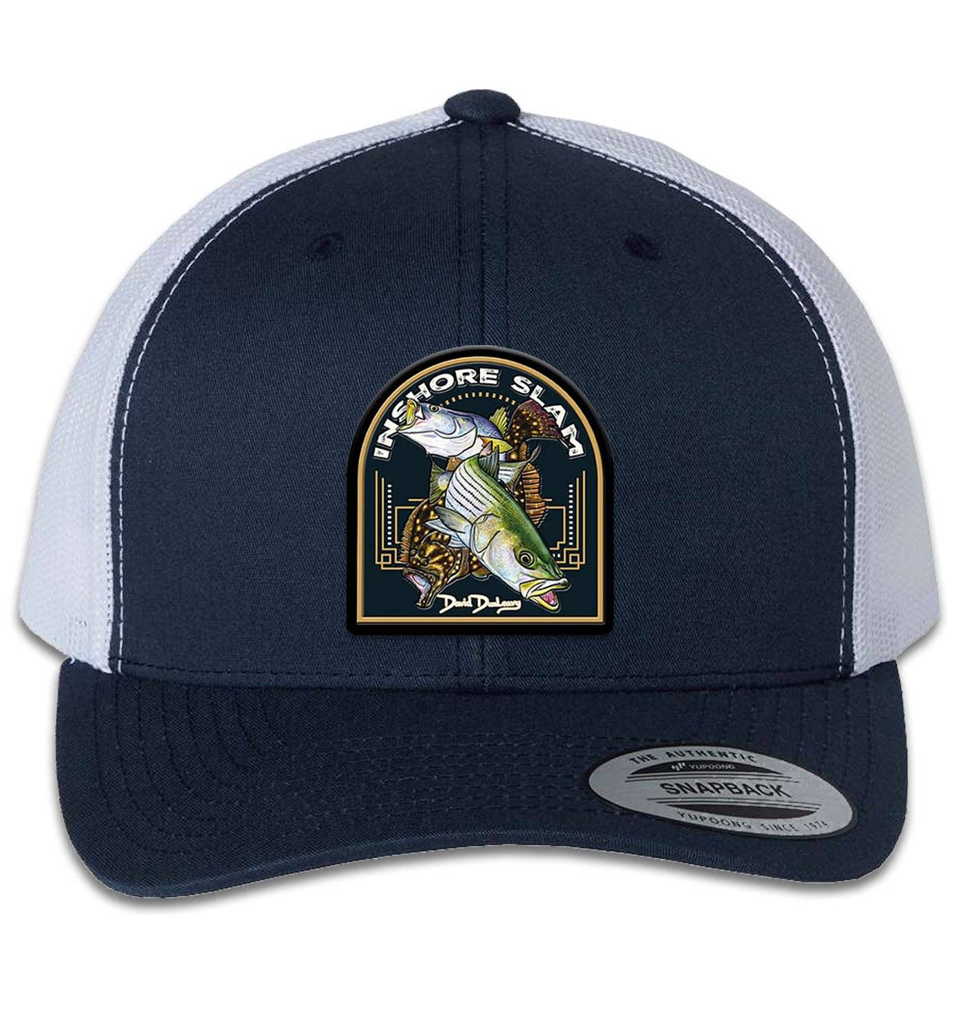 Inshore Slam 6 Panel Trucker Snap Back Navy White Hat