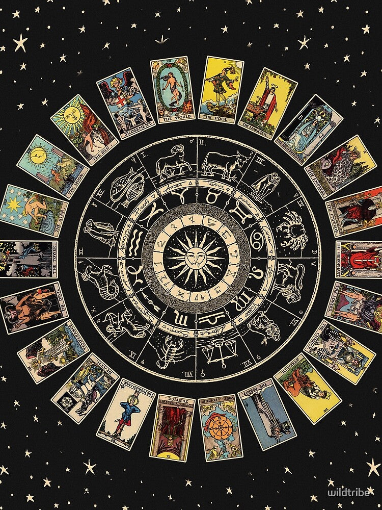 Wheel of the Zodiac, Astrology Chart and the Major Arcana Tarot by wildtribe