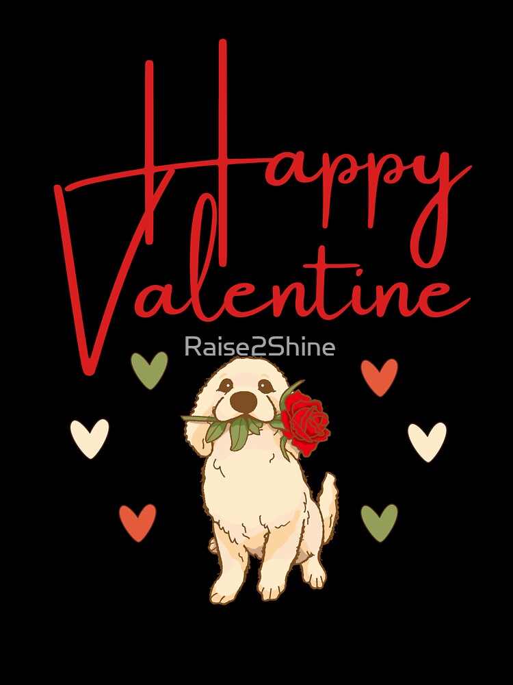 Happy Valentine - Cartoon Golden Retriever Dog with Roses Design by Raise2Shine