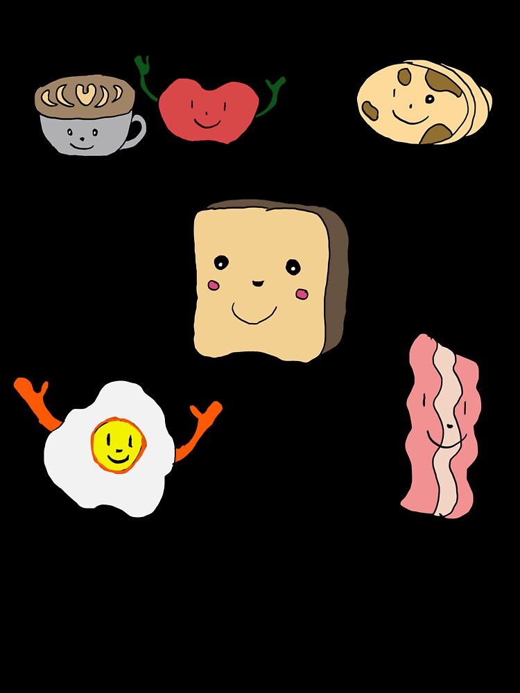 Kawaii Breakfast Friends Cute Coffee, Pancakes & Eggs Illustration by Najomiartstudio