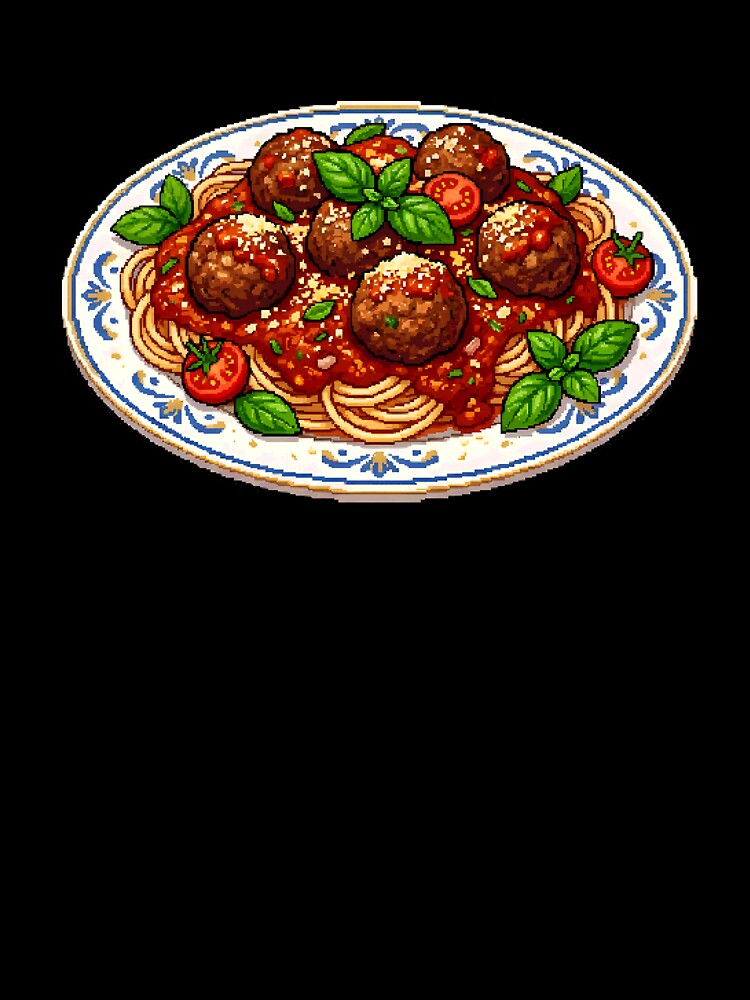 Meatballs Spaghetti Retro Pixel Art by BrunoLinuxArt