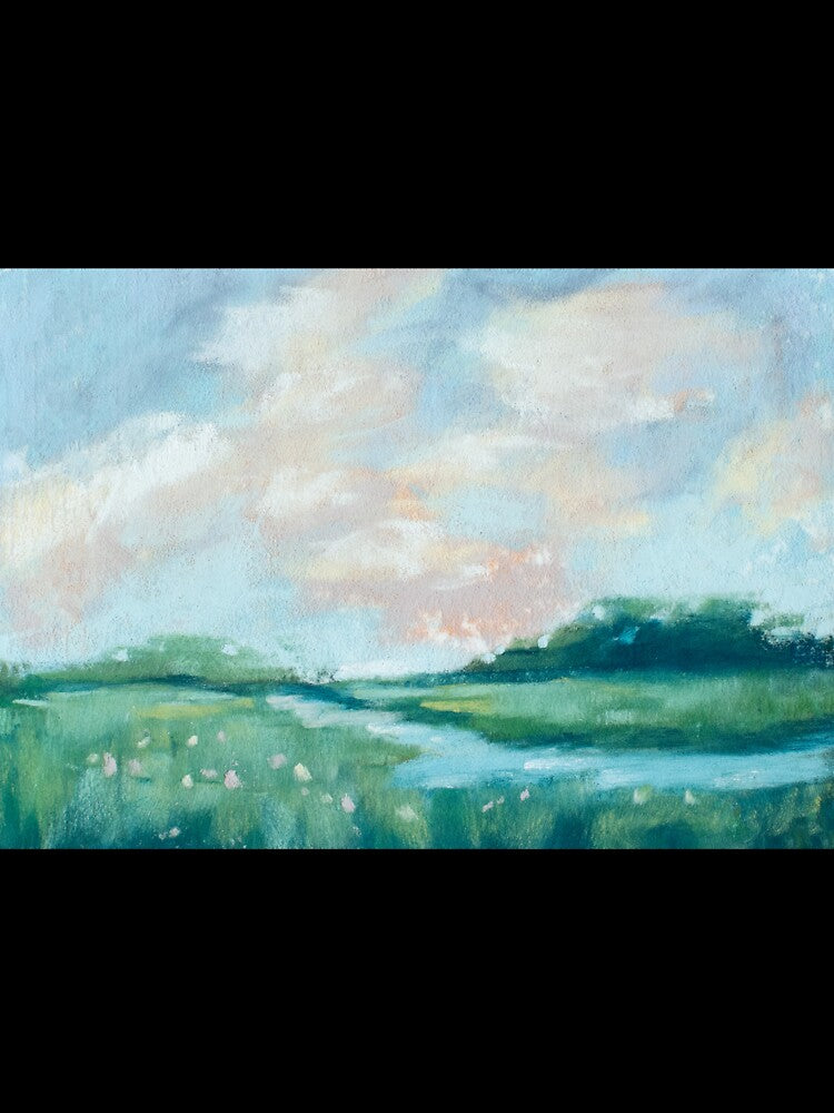Cloud-covered river soft pastel by TiffanyMackay