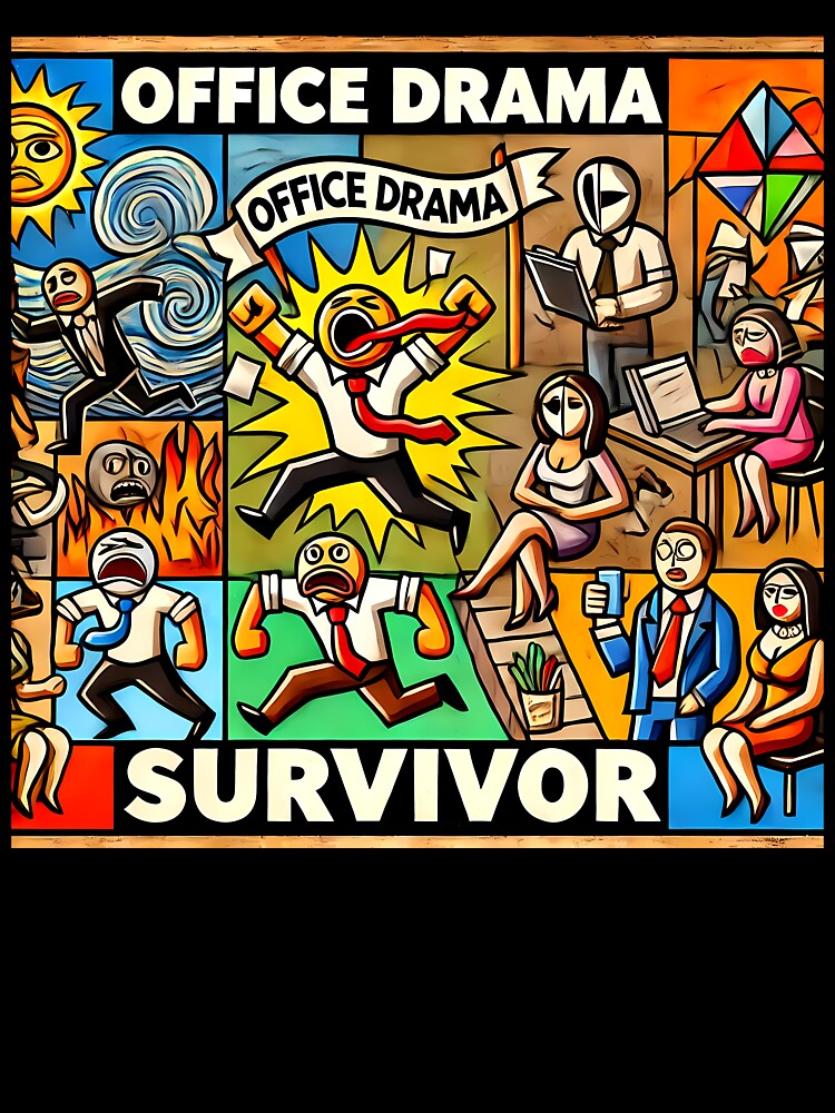 Office Drama Survivor – Funny Cubism Art T-Shirt by OzzFrequency