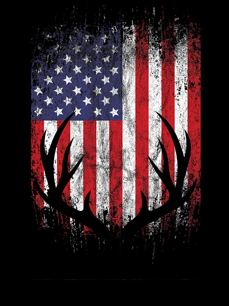 Deer Hunting American Flag Whitetail Buck Antlers Short Sleeve by vqyngdlc91