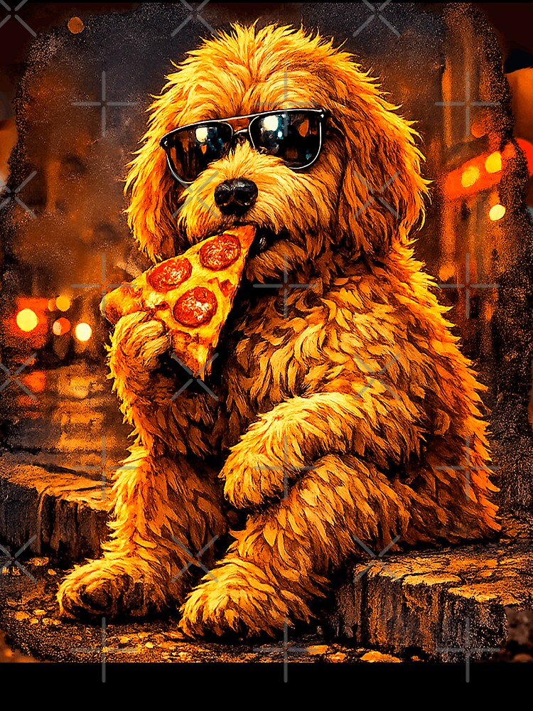 Funny Goldendoodle Eating Pizza dog lovers by erozzz