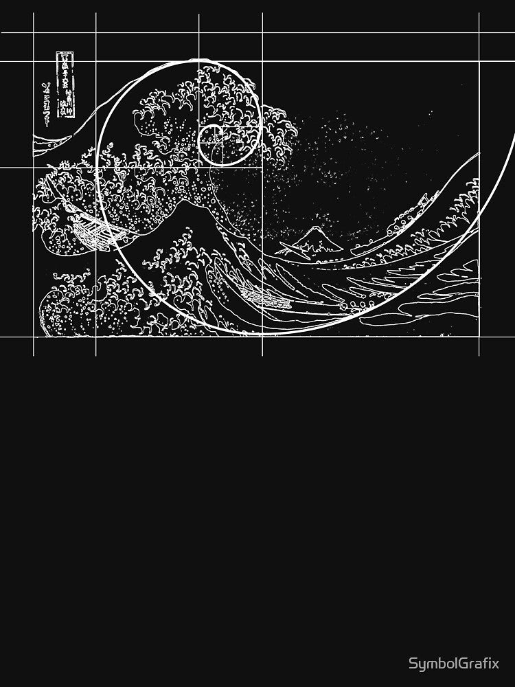 Hokusai Meets Fibonacci, Golden Ratio, White Line by SymbolGrafix