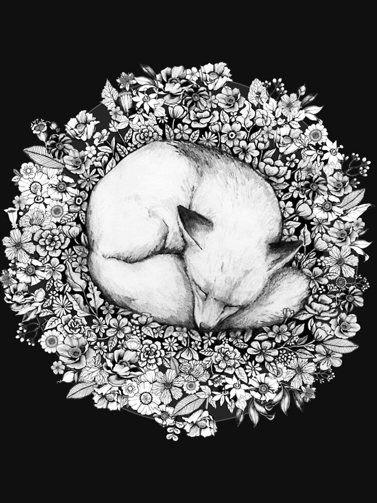 Fox Sleeping in Flowers Premium by Sarlene