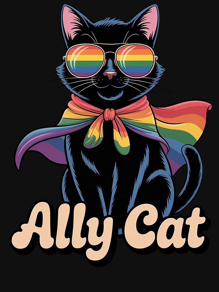 Pride Ally Cat Shirt, Retro Rainbow Colors Cat Ally by DrewLeuschke