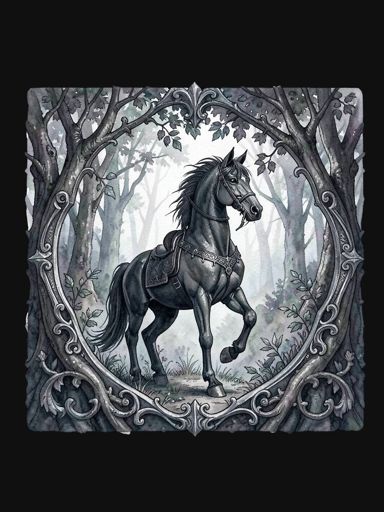 Gothic horse in the forest by Tragedyshop