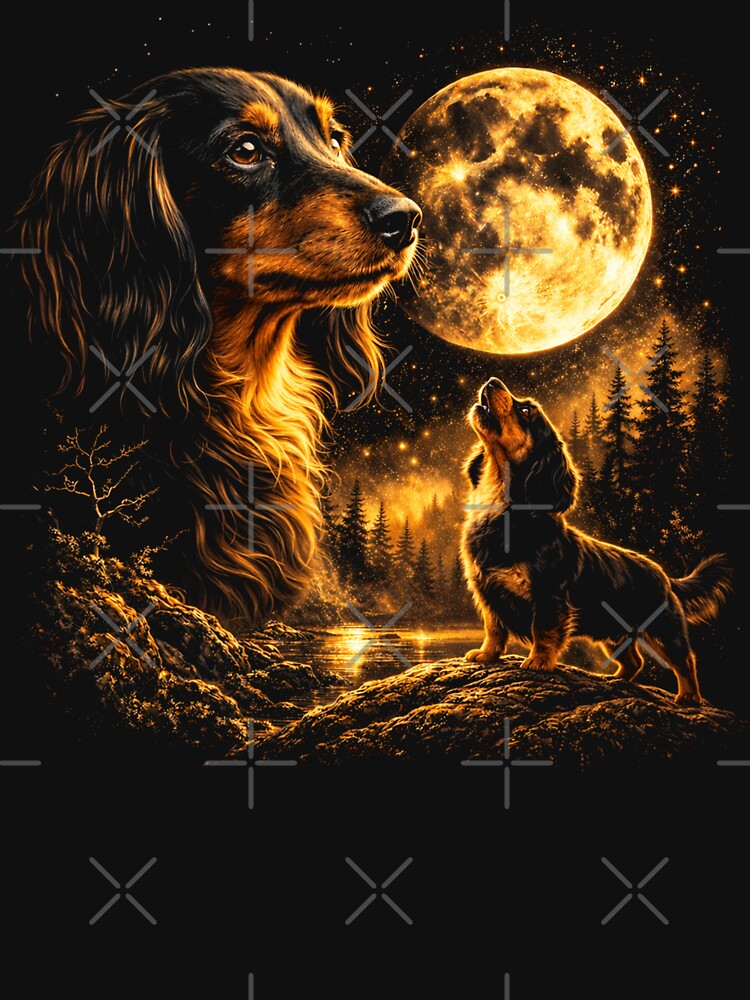 Dachshund Howling to The Moon Vintage 90s Retro Dachshund Graphic by will freed18