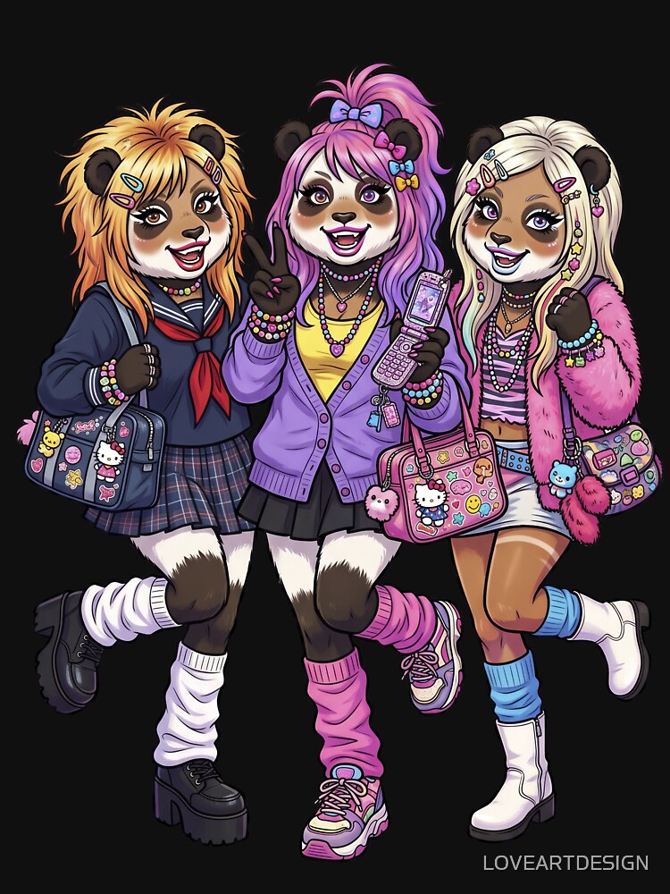 The pandas have transformed into Shibuya “kogal” girls from the 1990s and 2000s. kawaii by LOVEARTDESIGN
