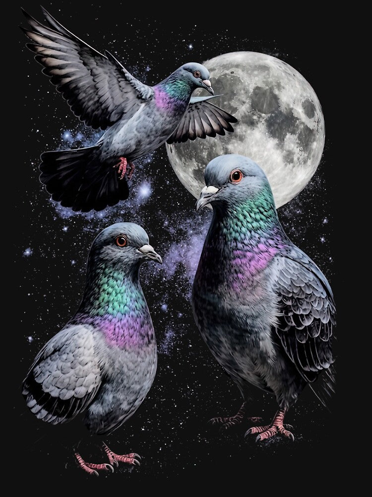 Three Pigeon Retro Graphic Vintage Pigeon Moon by anselmnacht