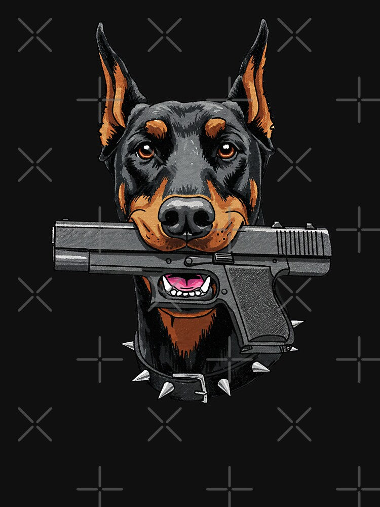 Doberman Pinscher with a Gun by TeeARTHY
