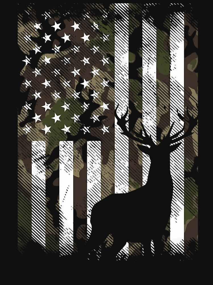 Camo US Flag Deer Elk Buck Camoflage Hunting Hunter Dad Short Sleeve by cichhvenuu23