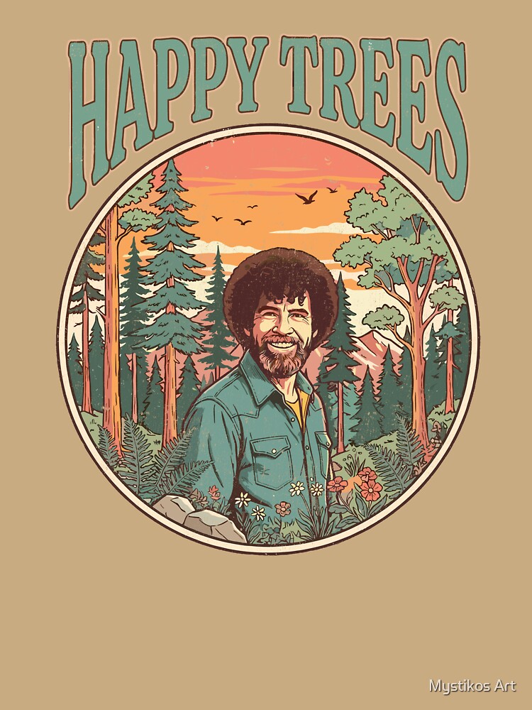 Vintage Retro Happy Trees Nature Landscape by Mystikos Art
